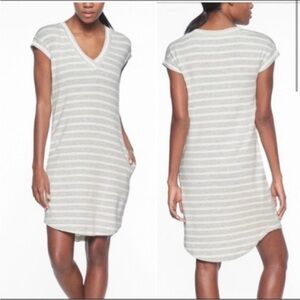 Athleta Newport Gray & White Striped V Neck Tee T-shirt Dress